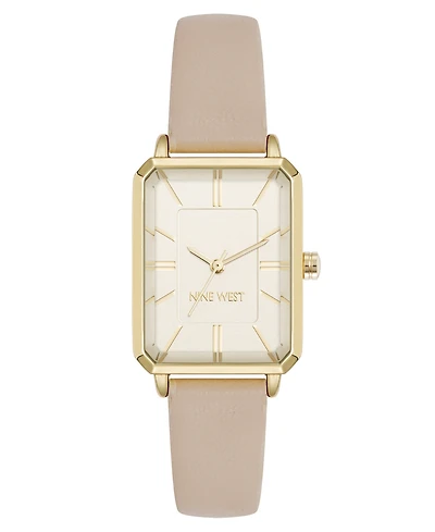 Nine West Women's Quartz Petite Cream Leather and Gold-Tone Watch, 25mm