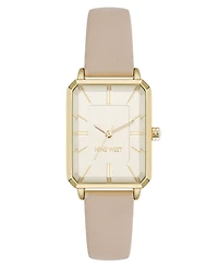 Nine West Women's Quartz Petite Cream Leather and Gold-Tone Watch, 25mm