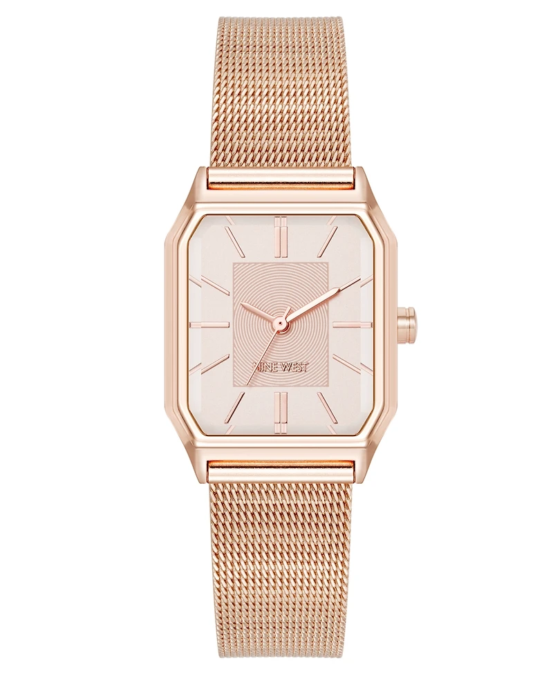 Nine West Women's Quartz Faceted Rose Gold-Tone Stainless Steel Mesh Watch, 26mm