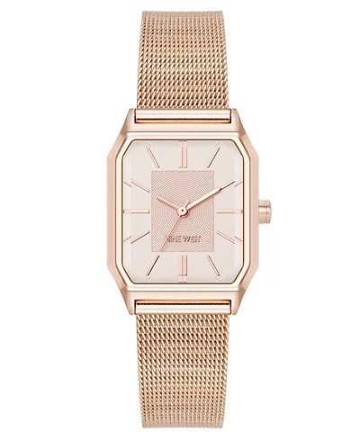 Nine West Women's Quartz Faceted Rose Gold-Tone Stainless Steel Mesh Watch, 26mm