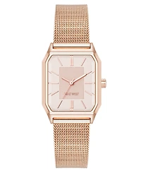 Nine West Women's Quartz Faceted Rose Gold-Tone Stainless Steel Mesh Watch, 26mm