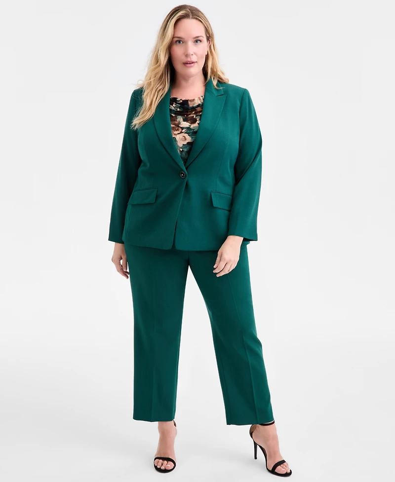 Kasper Plus Stretch Crepe One-Button Jacket
