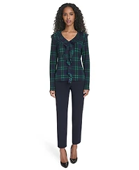 Tommy Hilfiger Women's Long Sleeve Plaid Mixed Media Ruffle Top