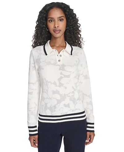 Tommy Hilfiger Women's Jacquard Long Sleeve Floral Sweater