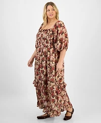 And Now This Trendy Plus Size Printed Puff-Sleeve Maxi Dress, Macy's Exclusive