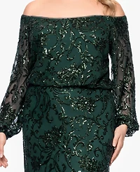 Xscape Plus Sequin Off-The-Shoulder Side-Slit Gown