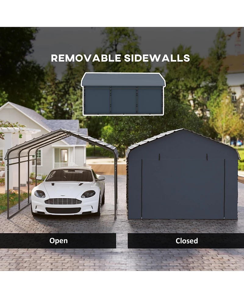 Outsunny 10' x 15' Metal Carport with Metal Roof and Removable Sidewalls