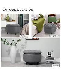 Homcom Upholste Round Linen Storage Stool Footrest of Button Tufted