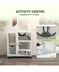 PawHut Indoor Cat Enclosure on Wheels, Cat House with Openable Top,