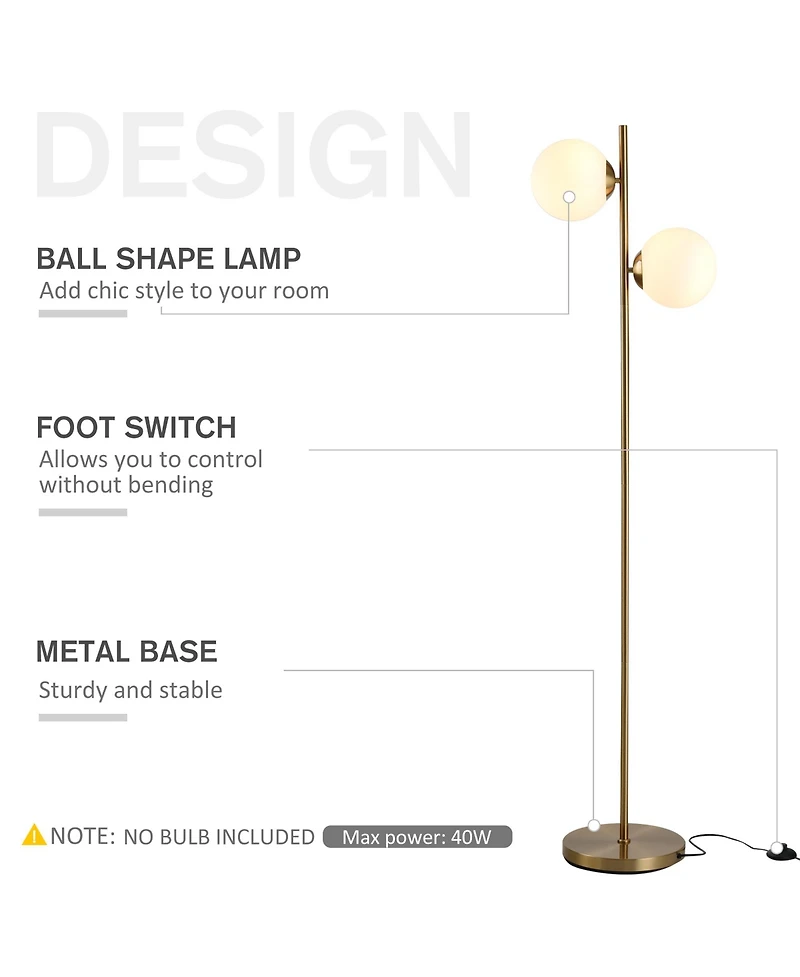 Homcom Modern Floor Lamp with 2 Globe Lamp Shade Reading Sding Light