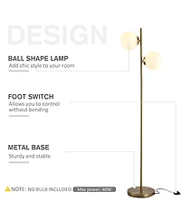 Homcom Modern Floor Lamp with 2 Globe Lamp Shade Reading Sding Light
