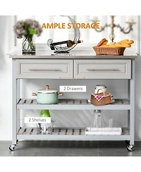 Homcom Kitchen Cart Rolling Trolley Shelves Drawers Cabinet Stainless Steel Top
