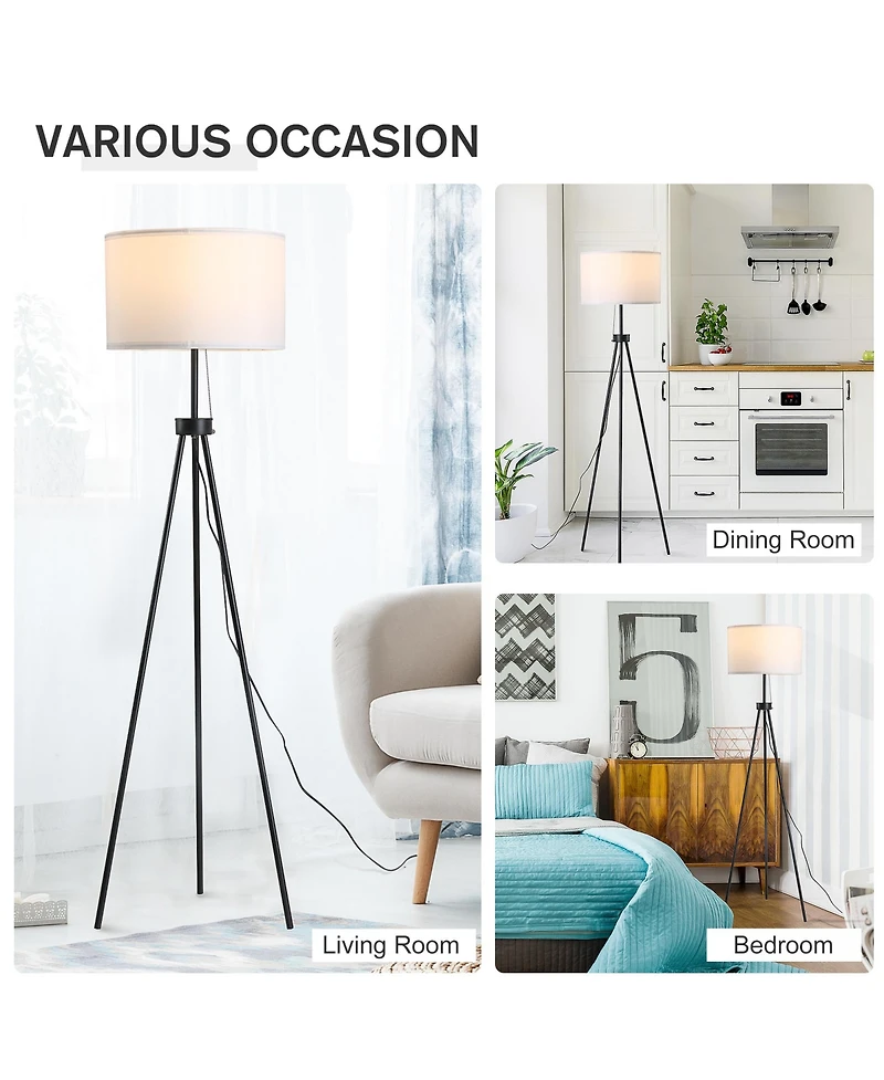 Homcom 59.75" Sding Floor Lamp Fabric Lampshade Steel Tripod,