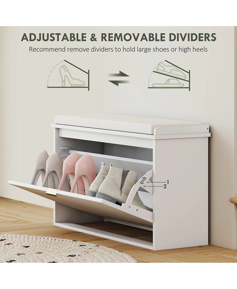 Homcom Shoe Bench with Padded Seat and Flip-Drawer for 8 Pairs,
