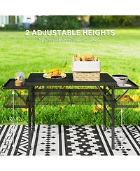 Outsunny Folding Grill Table, 4.5ft Portable Camping Table w/ Wing Panels