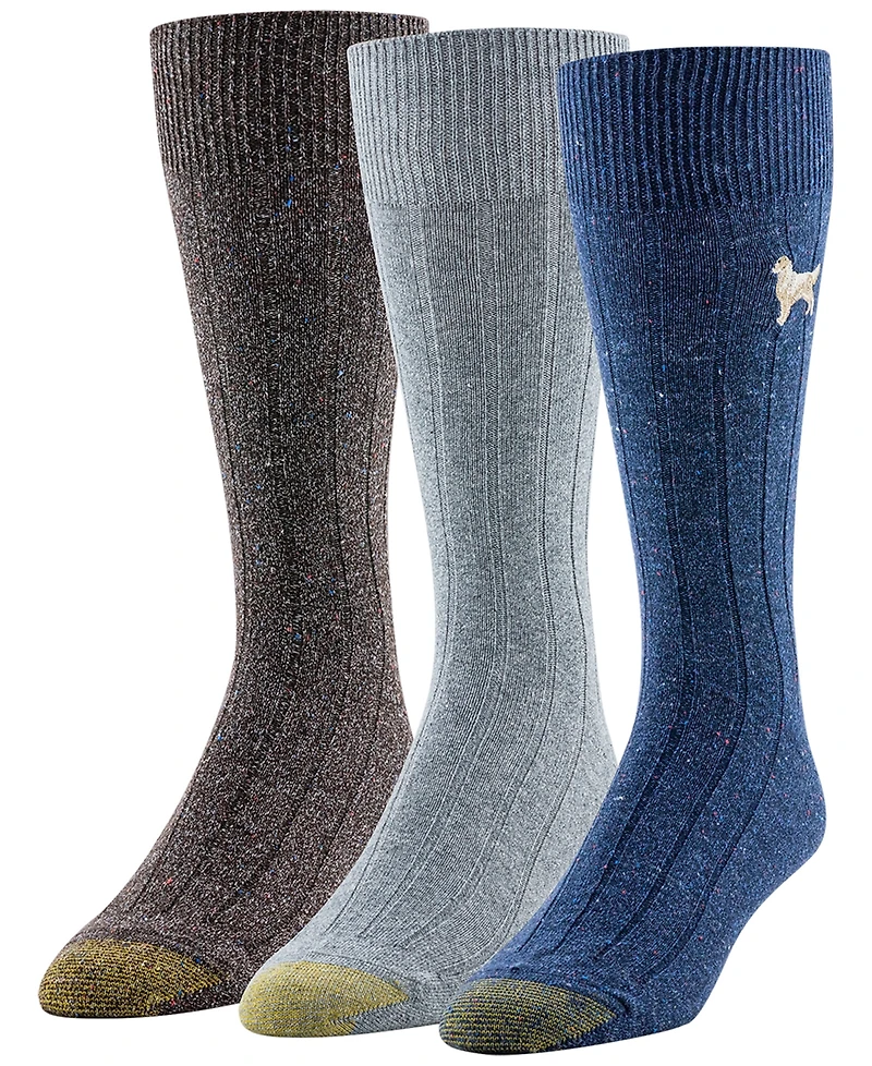 Gold Toe Men's 3-Pack Hampton Embroidered Reinforced Toe Crew Socks