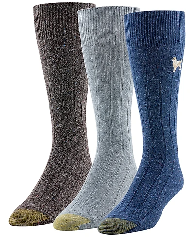 Gold Toe Men's 3-Pack Hampton Embroidered Reinforced Toe Crew Socks