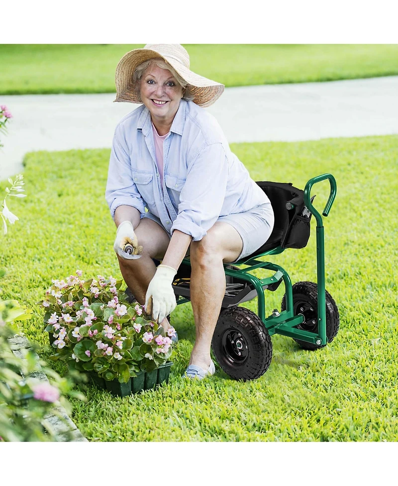 Costway Rolling Garden Cart Height Adjustable Scooter with Swivel Seat & Tool Storage