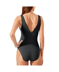 Tommy Bahama Women's Black Georgia Bulldogs Palm Modern V-Neck One-Piece Swimsuit