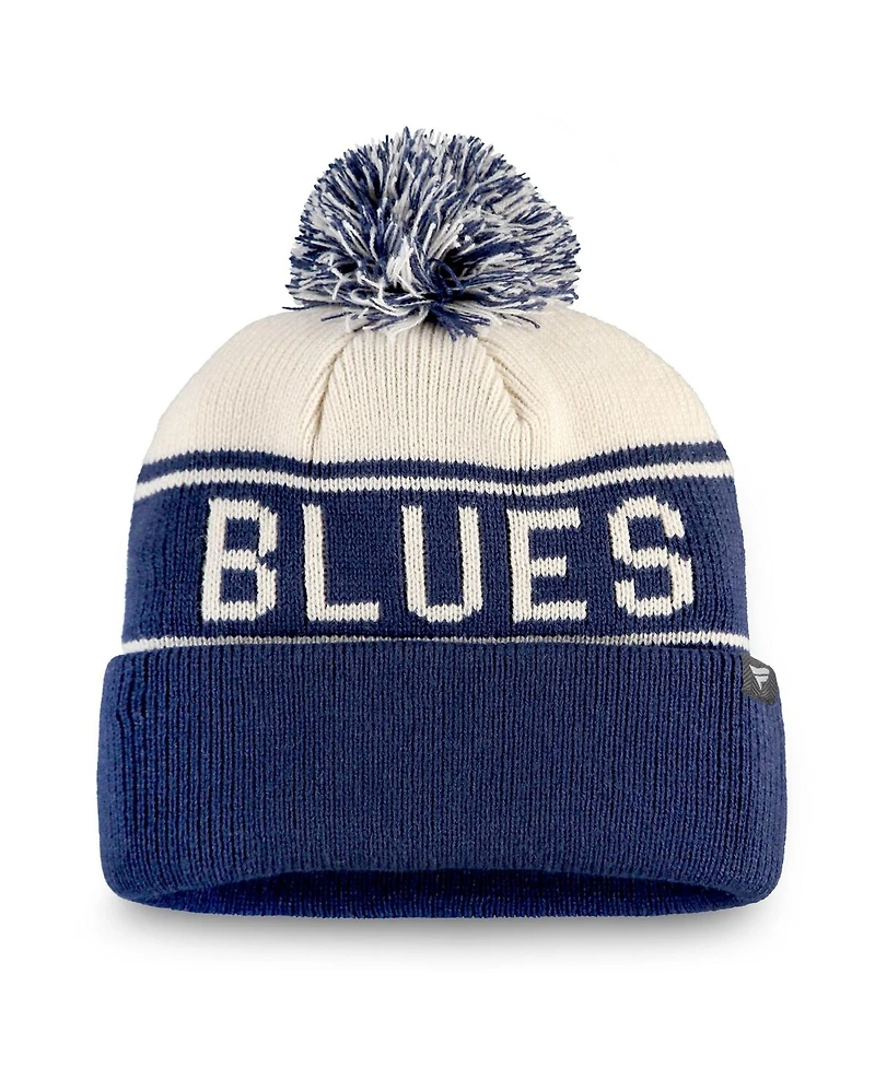 Fanatics Men's White St. Louis Blues Heritage Cuffed with Pom Knit Hat