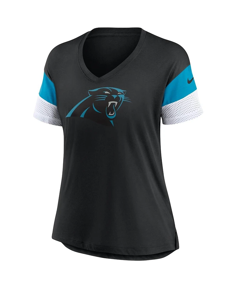 Nike Women's Black Carolina Panthers Team Logo Fashion Performance Tri-Blend V-Neck T-Shirt