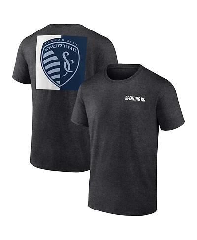 Fanatics Men's Heather Charcoal Sporting Kansas City Iconic Blocked-Out T-Shirt