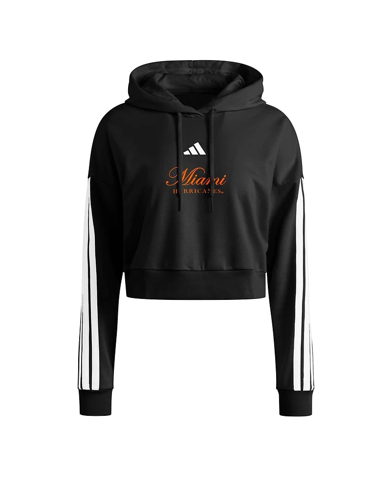 Adidas Women's Black Miami Hurricanes Campus Queen Cropped Pullover Hoodie