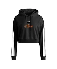 Adidas Women's Black Miami Hurricanes Campus Queen Cropped Pullover Hoodie
