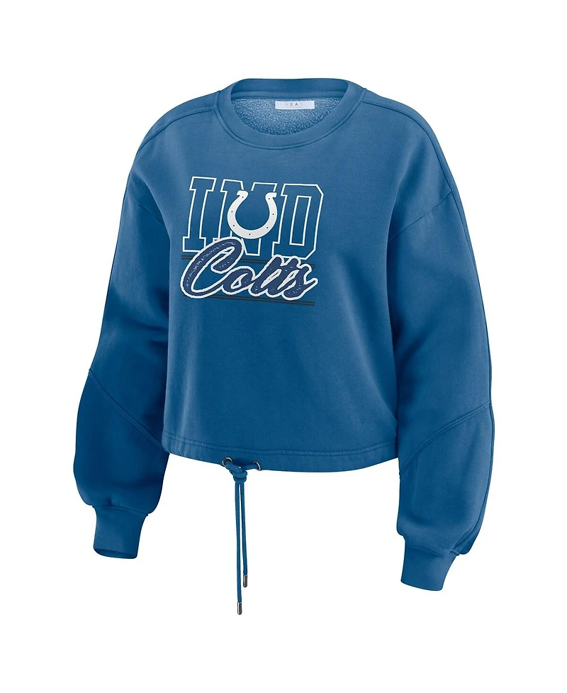 Wear by Erin Andrews Women's 2-Pieces Royal Indianapolis Colts Washed Fleece Long Sleeve T-Shirt and Shorts Lounge Set
