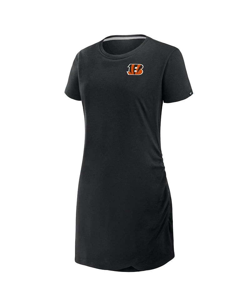 Fanatics Women's Black Cincinnati Bengals Ruched Drape T-Shirt Dress