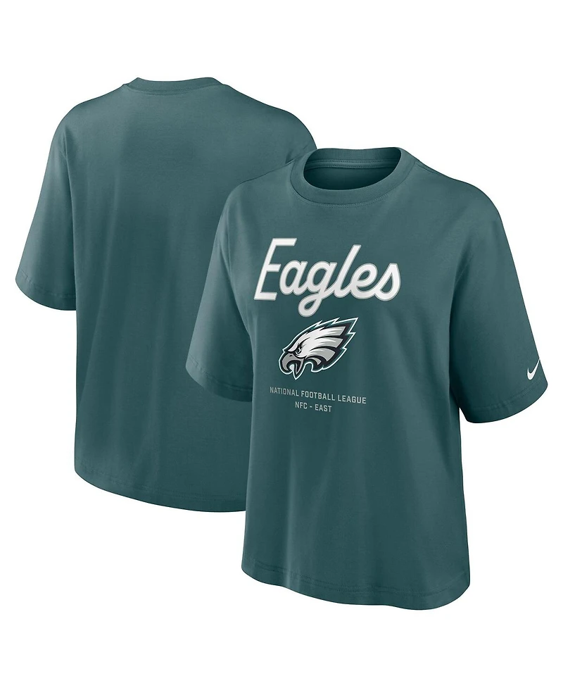 Nike Women's Midnight Green Philadelphia Eagles Essential Script Boxy T-Shirt