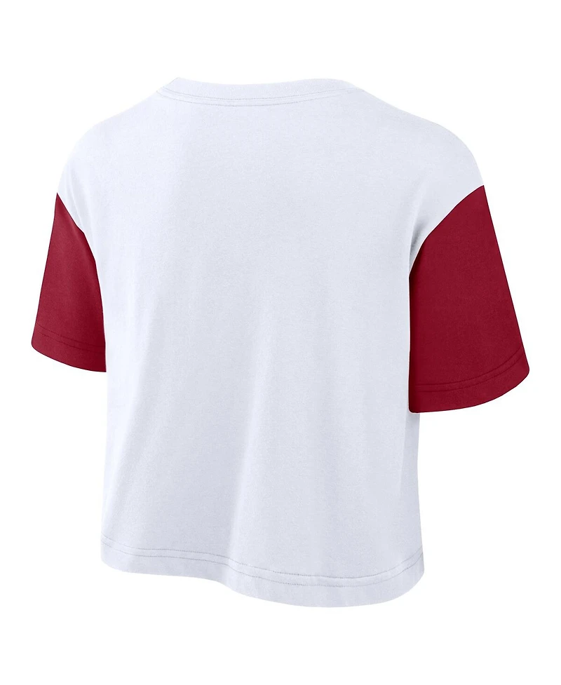 Nike Women's White/Crimson Alabama Crimson Tide Color-Block Script Performance Cropped T-Shirt