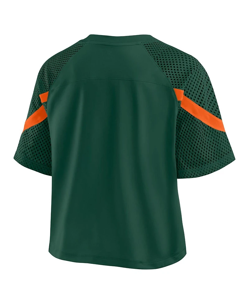 Fanatics Women's Green Miami Hurricanes Oversized Raglan V-Neck Fashion Jersey