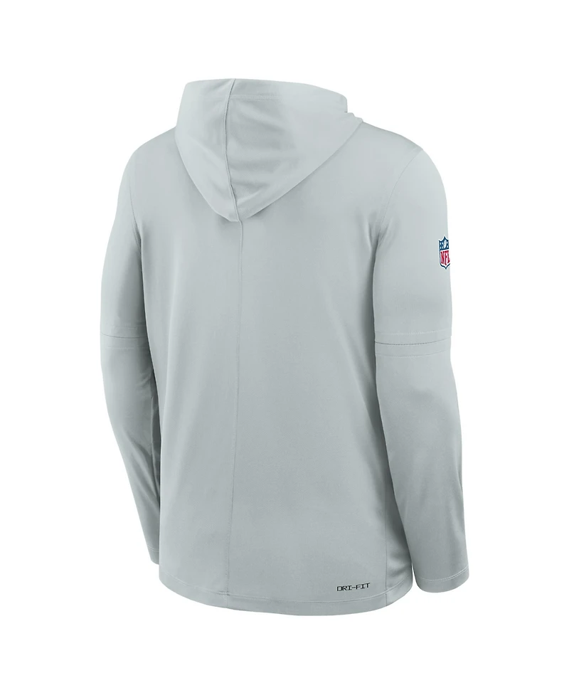 Nike Men's Silver Las Vegas Raiders Sideline Pure Fury Performance Long Sleeve Hoodie T-Shirt