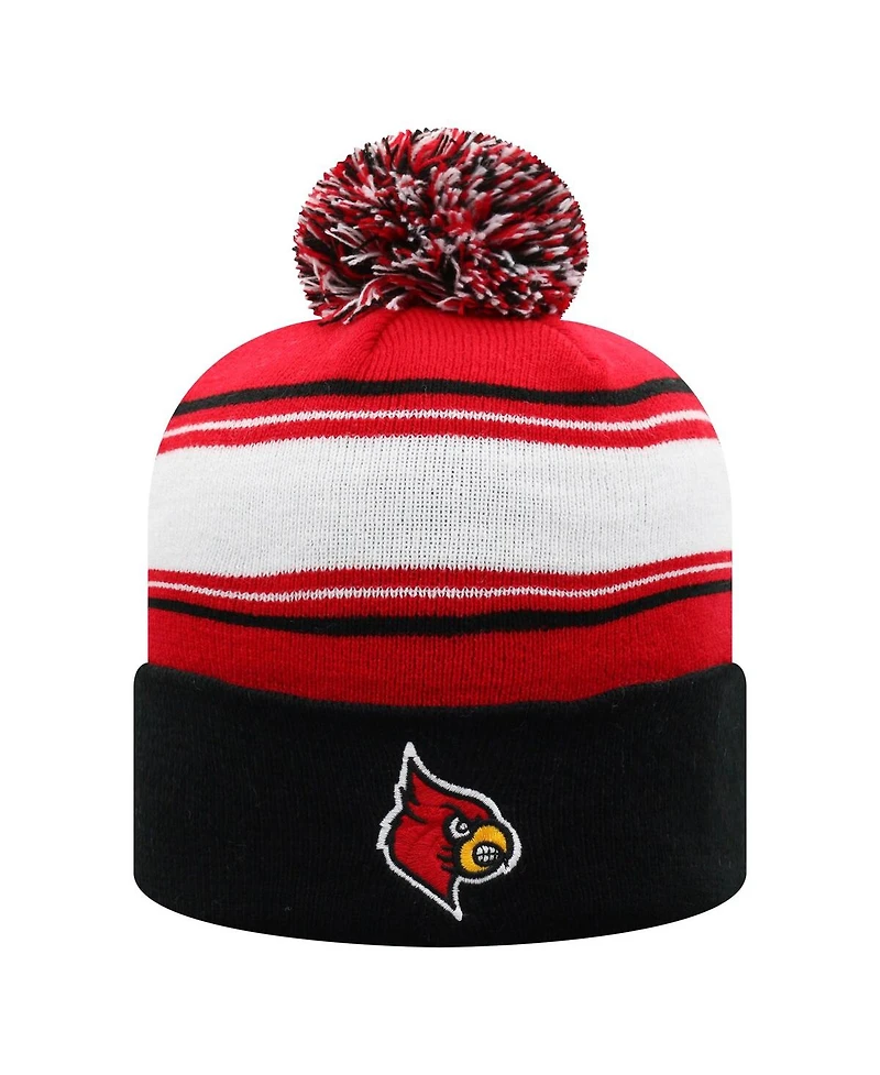 Top of the World Men's Red/White Louisville Cardinals Ambient Cuffed with Pom Knit Hat