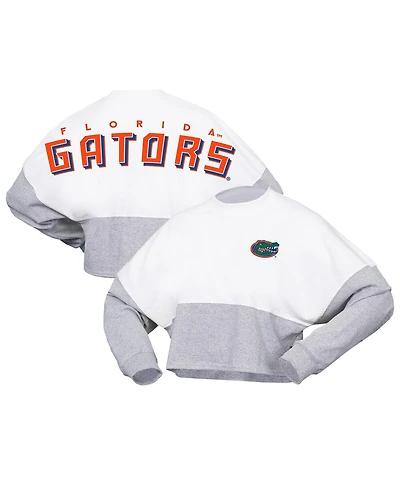 Spirit Jersey Women's White Florida Gators Heather Block Cropped Long Sleeve T-Shirt