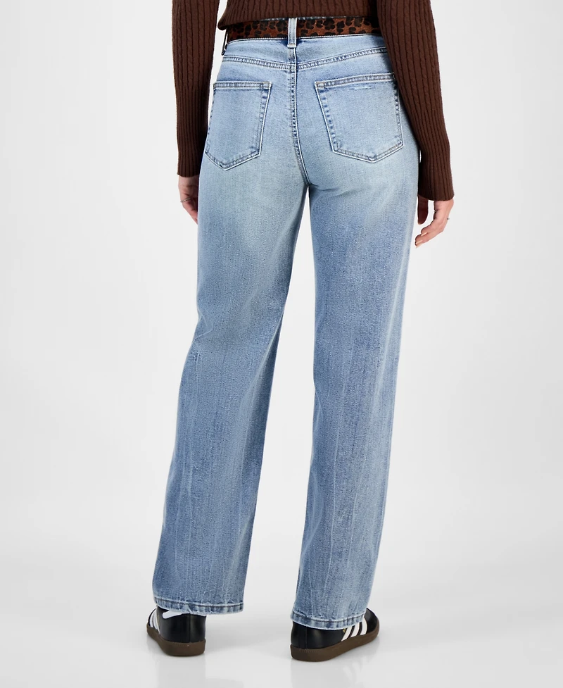 Tinseltown Juniors' Belted Slim-Fit Wide-Leg Jeans