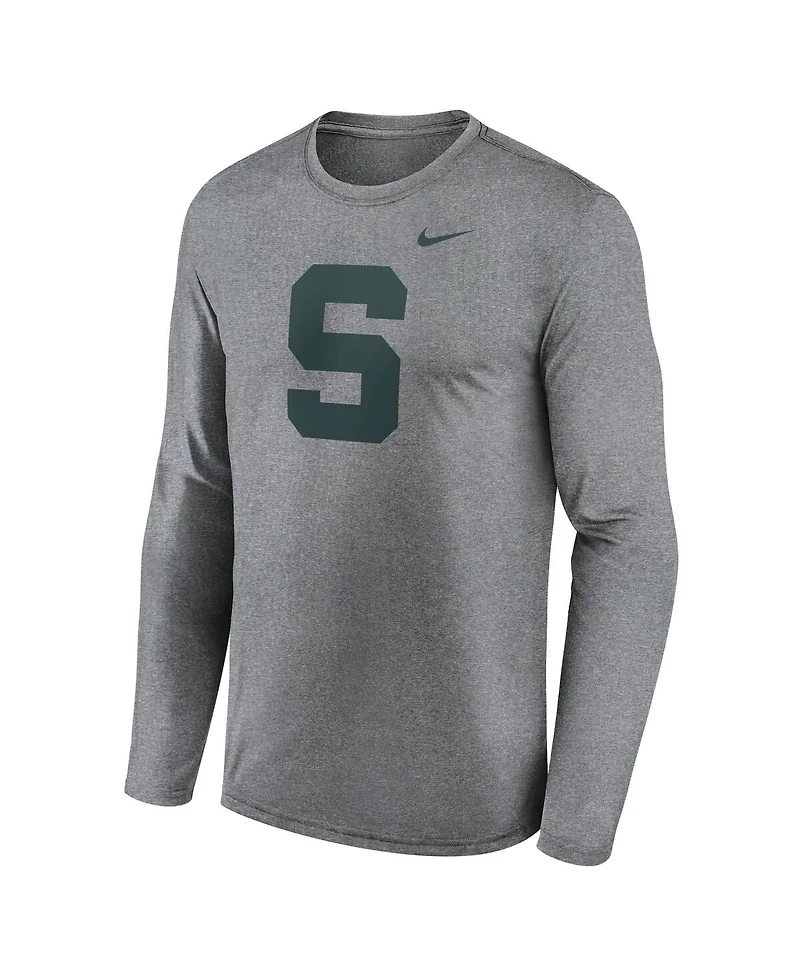 Nike Men's Heather Gray Michigan State Spartans Primetime Alternate Logo Legend Performance Long Sleeve T-Shirt