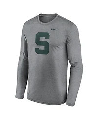 Nike Men's Heather Gray Michigan State Spartans Primetime Alternate Logo Legend Performance Long Sleeve T-Shirt