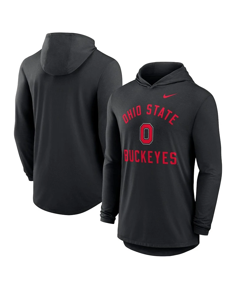 Nike Men's Black Ohio State Buckeyes Classic Arch Tri-Blend Performance Long Sleeve Hoodie T-Shirt