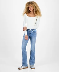 Madden Girl Juniors' Rhinestone Embellished Mid Rise Bootcut Jeans