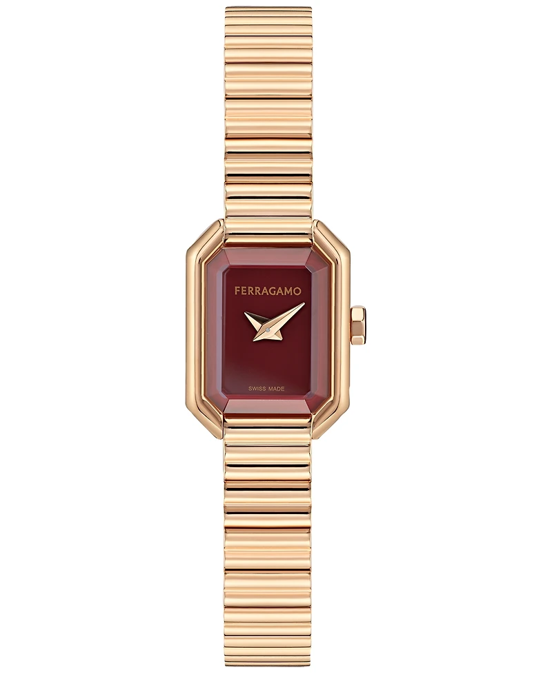 Ferragamo Women's Swiss Crystal Petite Rose Gold Ion Plated Bracelet Watch 15x20mm