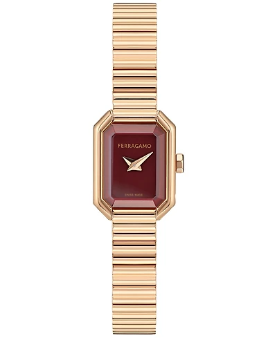 Ferragamo Women's Swiss Crystal Petite Rose Gold Ion Plated Bracelet Watch 15x20mm