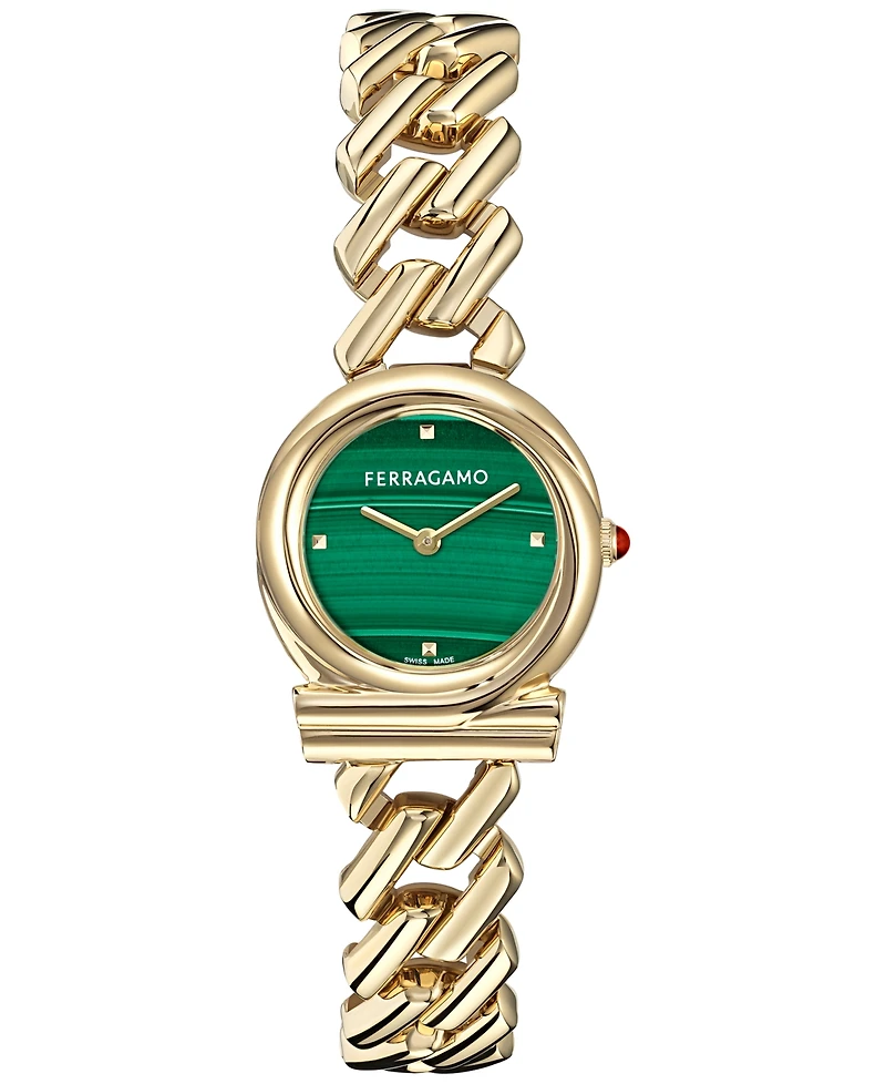 Ferragamo Women's Swiss Gancini Twisted Chain Gold Ion Plated Bracelet Watch 28mm