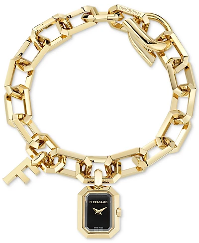 Ferragamo Women's Charm Gold Ion Plated Stainless Steel Link Bracelet Watch 17mm