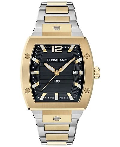 Ferragamo Men's Swiss F-80 Tonneau Two-Tone Stainless Steel Bracelet Watch 42mm