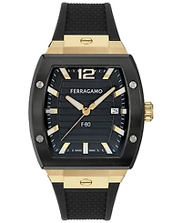 Ferragamo Men's Swiss F-80 Tonneau Black Polyurethane Strap Watch 42mm