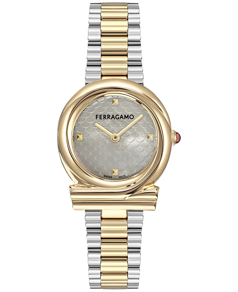 Ferragamo Women's Swiss Gancini Twisted Two-Tone Stainless Steel Bracelet Watch 32mm