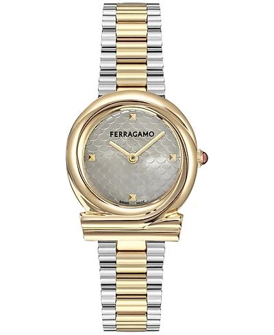 Ferragamo Women's Swiss Gancini Twisted Two-Tone Stainless Steel Bracelet Watch 32mm