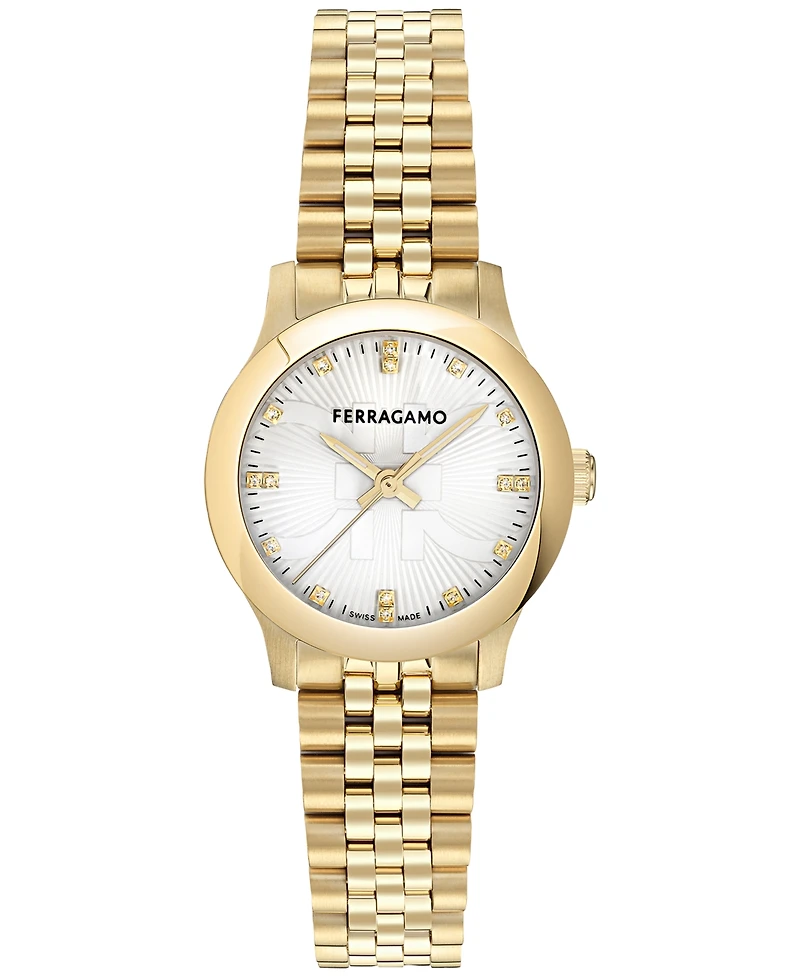 Ferragamo Women's Swiss Duo Diamond (1/20 ct. t.w.) Gold Ion Plated Bracelet Watch 28mm